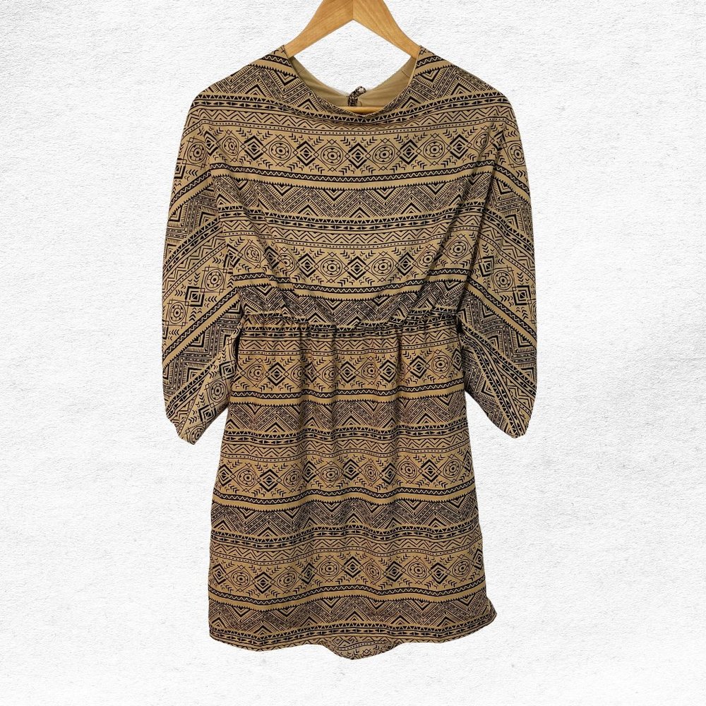 Large Hello Miss Brown Black Aztec Mini Dress